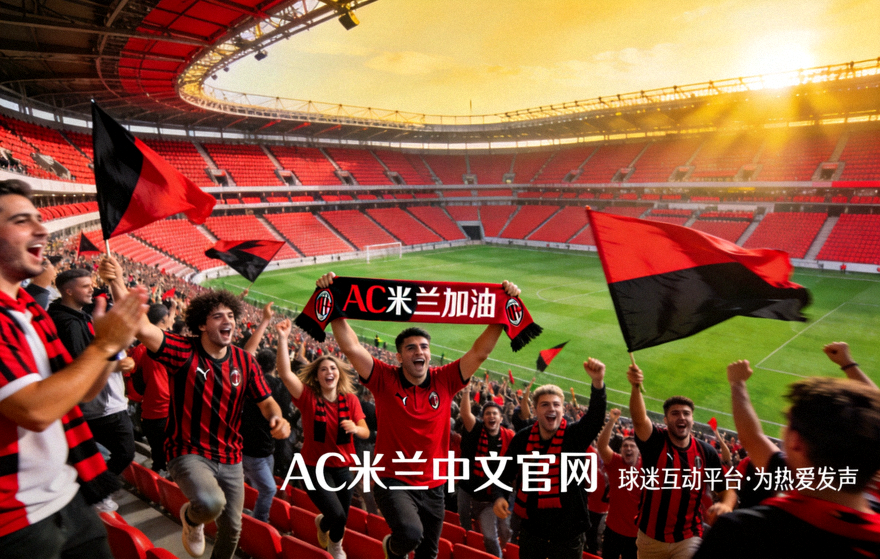 足球场看台上球迷为球队助威的场景，AC米兰中文官网关于平台介绍配图